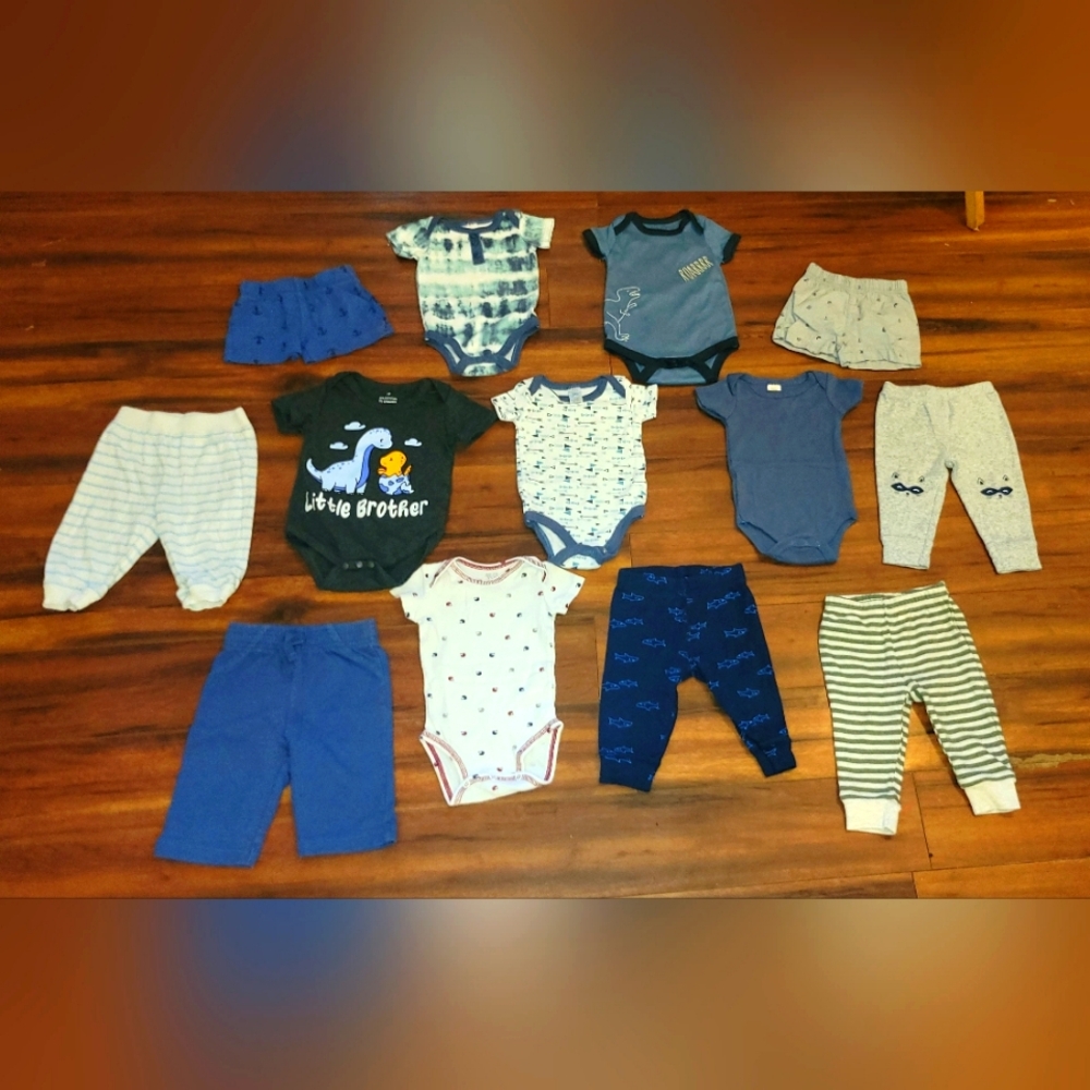 13 Piece Assorted Baby Clothing Lot in Blue and Gray Size 3/6 Months